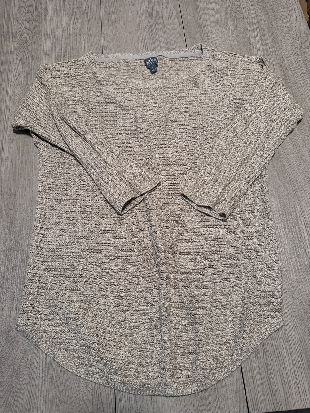 Soho Neutral Heathered Scoop Neck Sweater - Beige